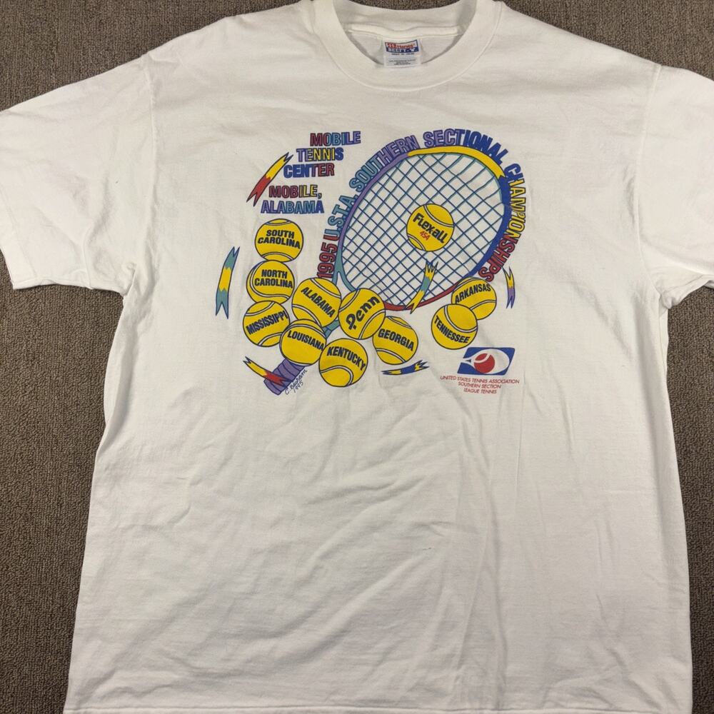 1995 USTA Championship Tennis T-shirt Single Stitch White XL Alabama Racquet